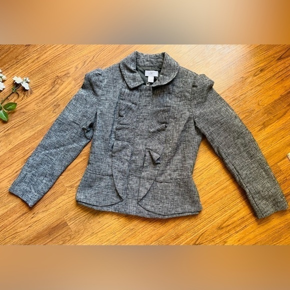 Ann Taylor LOFT Moto Jacket Charcoal Gray Black Ruffle Blend Size 6P Zip - Picture 3 of 3